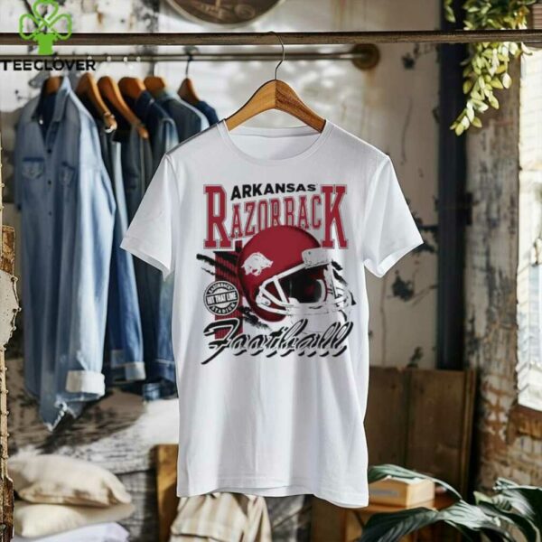 Arkansas Razorbacks hit that line varsity helmet shirt