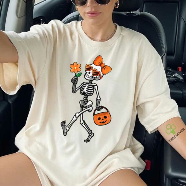Skeleton Sunglasses Bow Tie Flower Halloween Girls Shirt