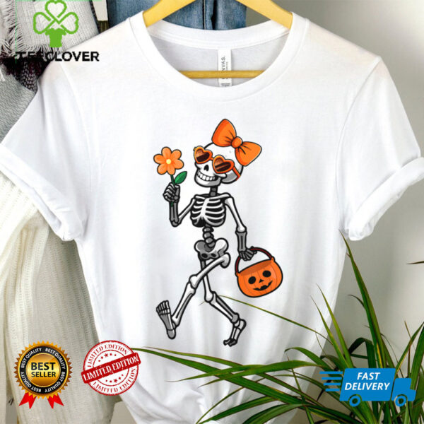 Skeleton Sunglasses Bow Tie Flower Halloween Girls Shirt