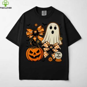 Vintage Cute Coquette Ghost Pumpkin Checkered Bow Halloween Shirt