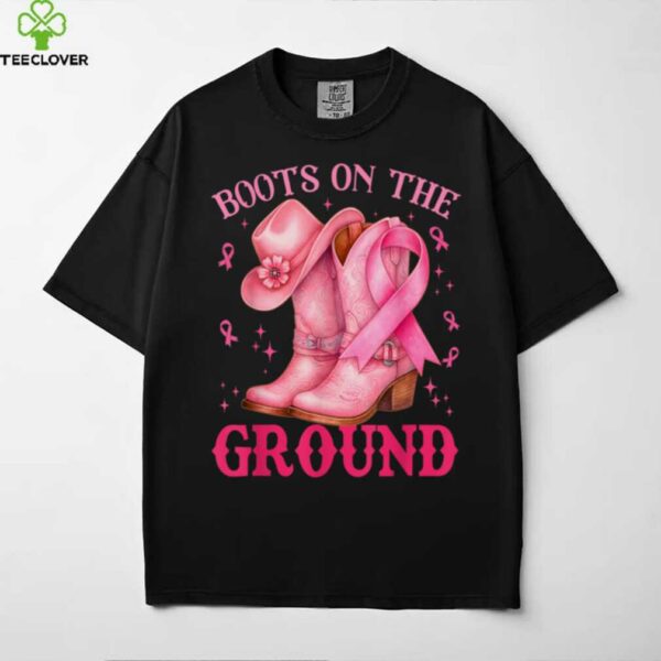 Boots On The Ground Pink Cowgirl Breast Cancer Girls shirt