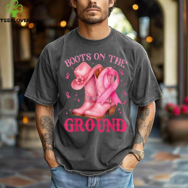 Boots On The Ground Pink Cowgirl Breast Cancer Girls shirt