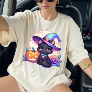 Halloween Cat Kitten Witch Cute Lazy Costume Shirt