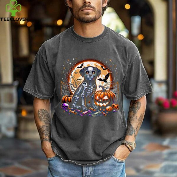 Halloween Skeleton Dog Spooky Animal Girls Graphic Shirt