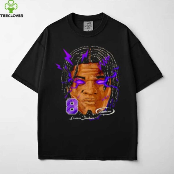 Lamar Jackson big head Baltimore Ravens laser eyes blue shirt