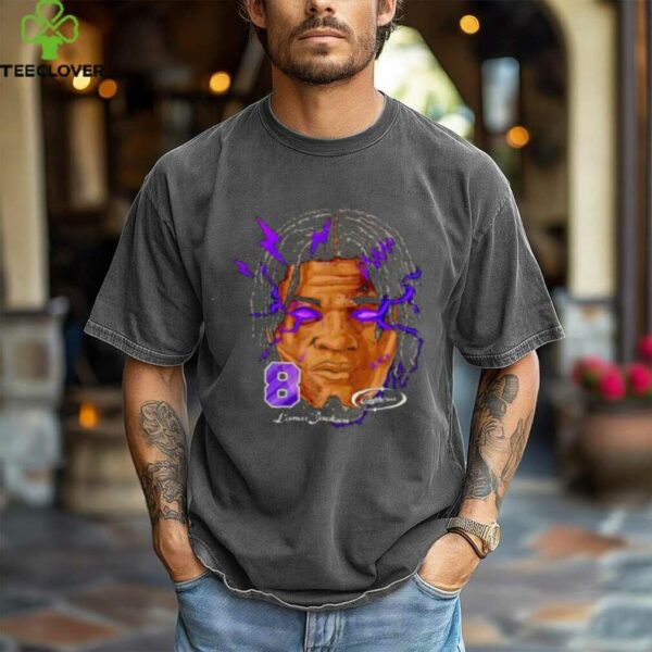 Lamar Jackson big head Baltimore Ravens laser eyes blue shirt
