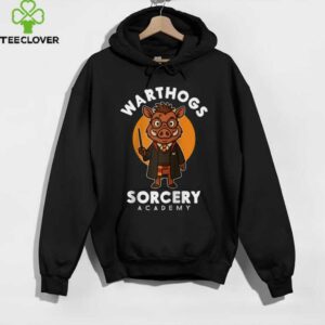 Sorcery Academy Wizard Warthog With Magic Spell Wand Parody Raglan Baseball Tee Shirt