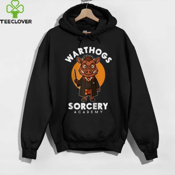 Sorcery Academy Wizard Warthog With Magic Spell Wand Parody Raglan Baseball Tee Shirt