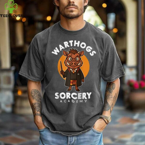 Sorcery Academy Wizard Warthog With Magic Spell Wand Parody Raglan Baseball Tee Shirt