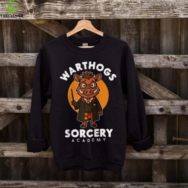 Sorcery Academy Wizard Warthog With Magic Spell Wand Parody Raglan Baseball Tee Shirt