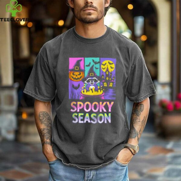 Spooky Season Raccoon Witch Cauldron Fun Zip Shirt