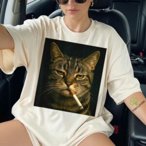Vintage Cat Smoking Cigarette Cute Kitten Sarcastic Meme Shirt