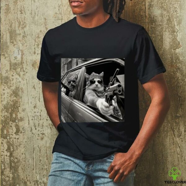 Vintage Gangster Cat Meme Cat Dad Graphic Tee Shirt