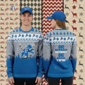 Detroit Lions Aidan Hutchinson One Pride Blue Xmas Party Ugly Sweater