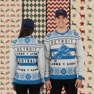 Detroit Lions Football Grey Blue Best Xmas Ugly Sweater