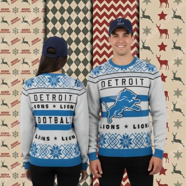 Detroit Lions Football Grey Blue Best Xmas Ugly Sweater