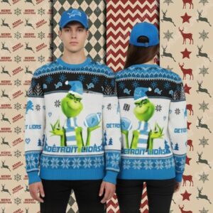 Detroit Lions Grinch Fan Blue Christmas Vacation Ugly Sweater