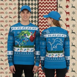 Detroit Lions Grinch Hand Light Blue Best Christmas Ugly Sweater