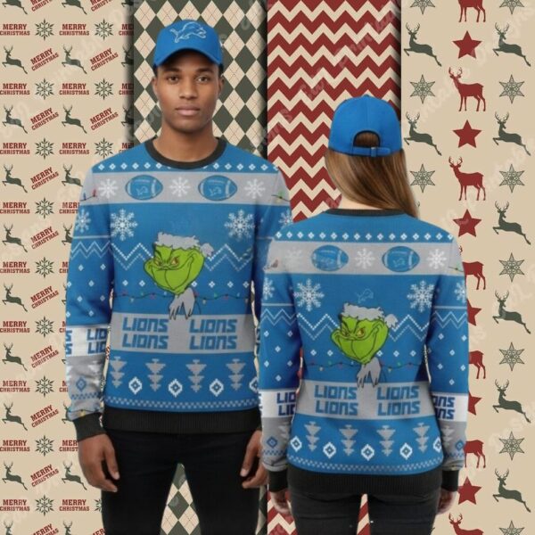 Detroit Lions Grinch Stole Blue Cheap Christmas Ugly Sweater