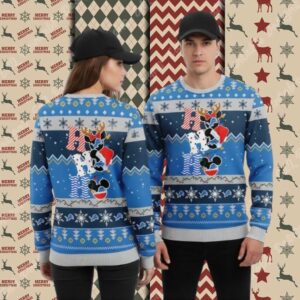 Detroit Lions Ho Ho Ho Mickey Mouse Blue Ladies Christmas Ugly Sweater
