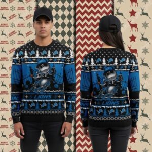 Detroit Lions Jack Skellington Zero Blue Big Tall Christmas Ugly Sweater