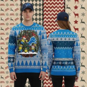 Detroit Lions Minion Squad Blue Couples Christmas Ugly Sweater