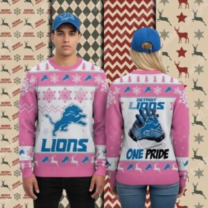 Detroit Lions One Pride Pink Funny Xmas Ugly Sweater
