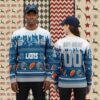 Detroit Lions Santa Claus Snowman Blue Womens Xmas Ugly Sweater