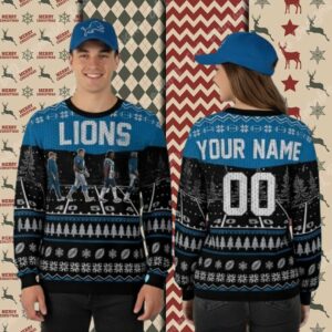Detroit Lions Personalized Game Day Black Best Christmas Ugly Sweater