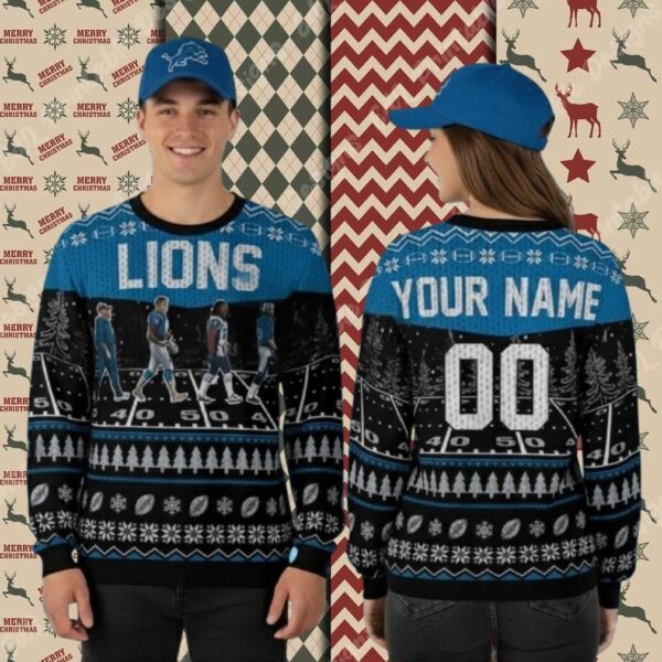 Detroit Lions Personalized Game Day Black Best Christmas Ugly Sweater
