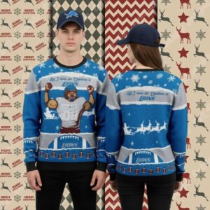 Detroit Lions Personalized Player Blue Couples Christmas Ugly Sweater