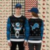 Detroit Lions Snoopy Hug Woodstock Blue Mens Christmas Ugly Sweater