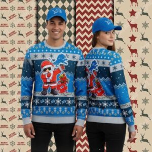 Detroit Lions Santa Claus Dance Blue Vintage Christmas Ugly Sweater