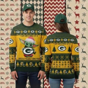 Green Bay Packers Baby Yoda Claus Yellow Mens Christmas Ugly Sweater