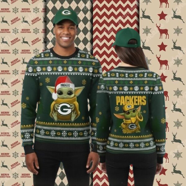 Green Bay Packers Baby Yoda Ladies Christmas Ugly Sweater
