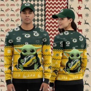 Green Bay Packers Baby Yoda Yellow Womens Christmas Ugly Sweater