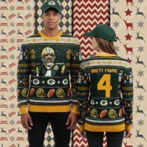 Green Bay Packers Brett Favre Player Family Christmas Ugly Sweater