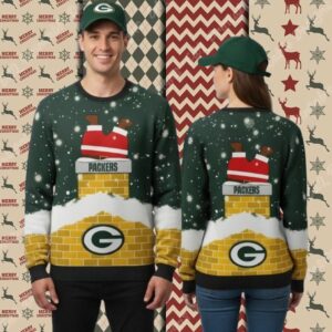 Green Bay Packers Funny Santa Claus Chymney Cheap Christmas Ugly Sweater