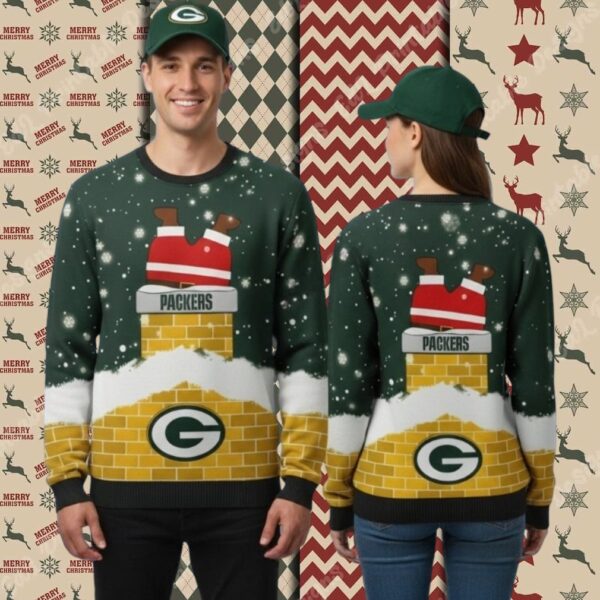 Green Bay Packers Funny Santa Claus Chymney Cheap Christmas Ugly Sweater