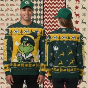 Green Bay Packers Grinch Coffee Yellow Womens Christmas Ugly Sweater