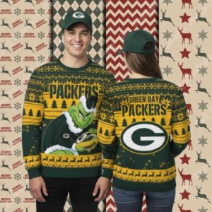 Green Bay Packers Grinch Stole Ball Yellow Cheap Christmas Ugly Sweater