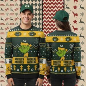 Green Bay Packers Grinch Xmas Yellow Funny Christmas Ugly Sweater
