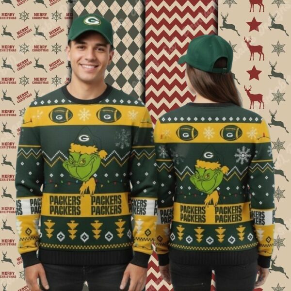 Green Bay Packers Grinch Xmas Yellow Funny Christmas Ugly Sweater