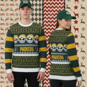 Green Bay Packers Jack Skellington Horror Couples Christmas Ugly Sweater