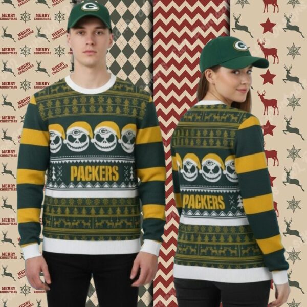 Green Bay Packers Jack Skellington Horror Couples Christmas Ugly Sweater