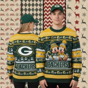 Green Bay Packers Mickey Minnie Xmas Party Ugly Sweater