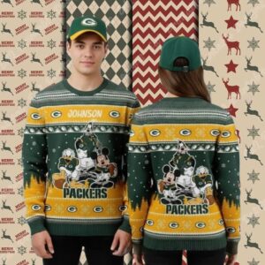 Green Bay Packers Personalized Disney Characters Vintage Christmas Ugly Sweater