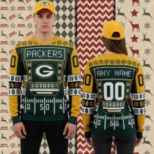 Green Bay Packers Personalized Yellow Womens Christmas Ugly Sweater