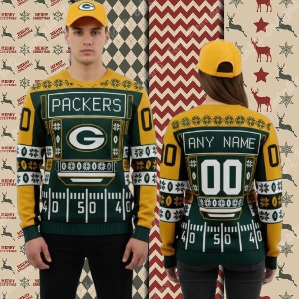 Green Bay Packers Personalized Yellow Womens Christmas Ugly Sweater