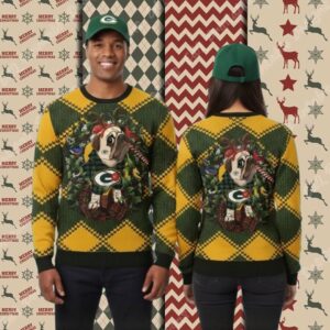 Green Bay Packers Pug Dog Yellow Mens Christmas Ugly Sweater